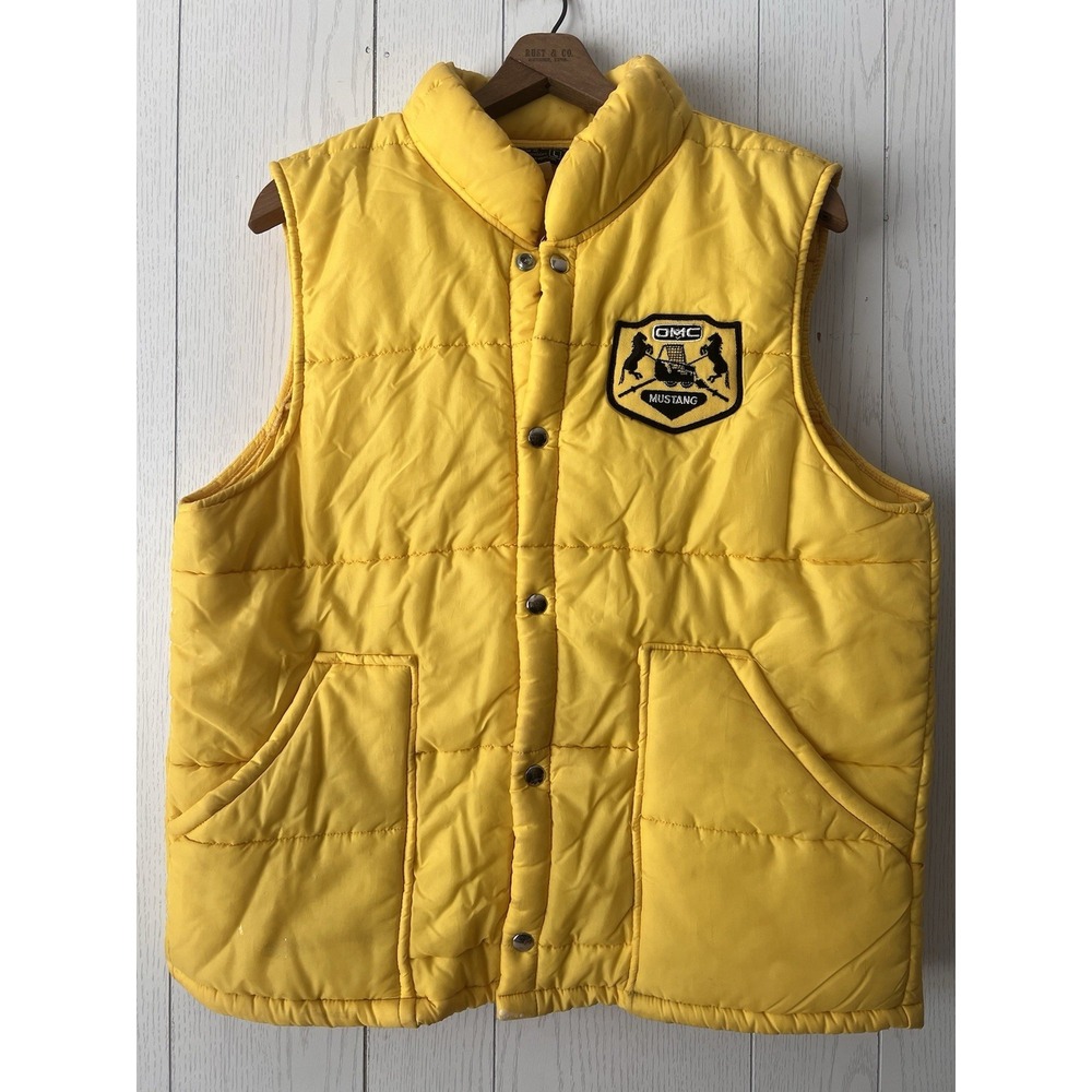 Vintage Swingster OMC Mustang Polar Guard Vest Large Yellow Puffer Workwear USA